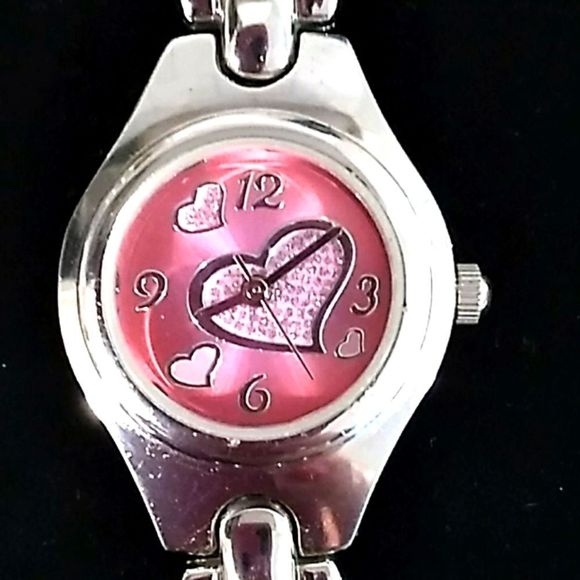 Silver/pink Heart Watch/ Heart Bracelet Bundle - Picture 3 of 8